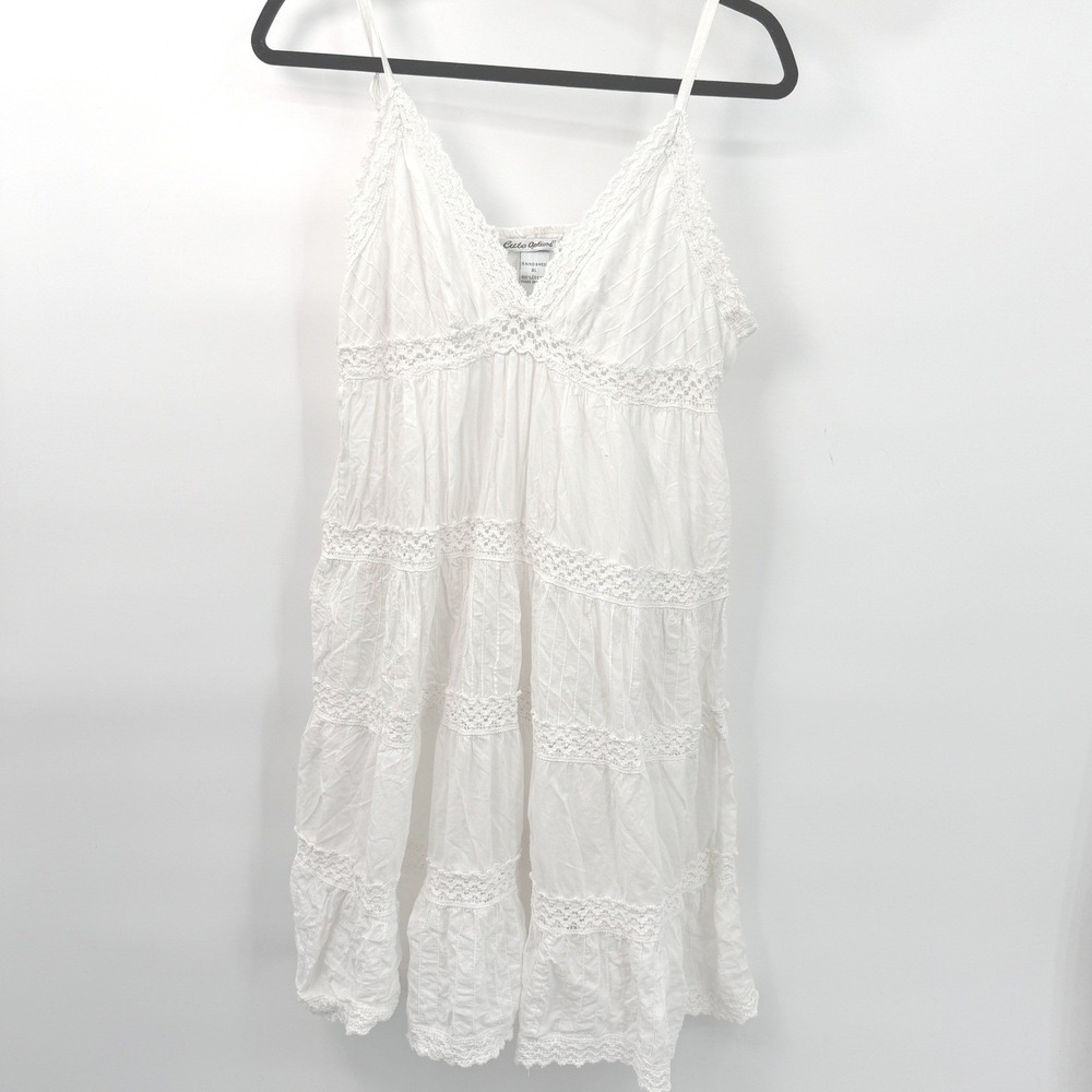 Y2K Vintage White Tiered Crochet Dress Juniors XL Cotton Flowy Festival Boho